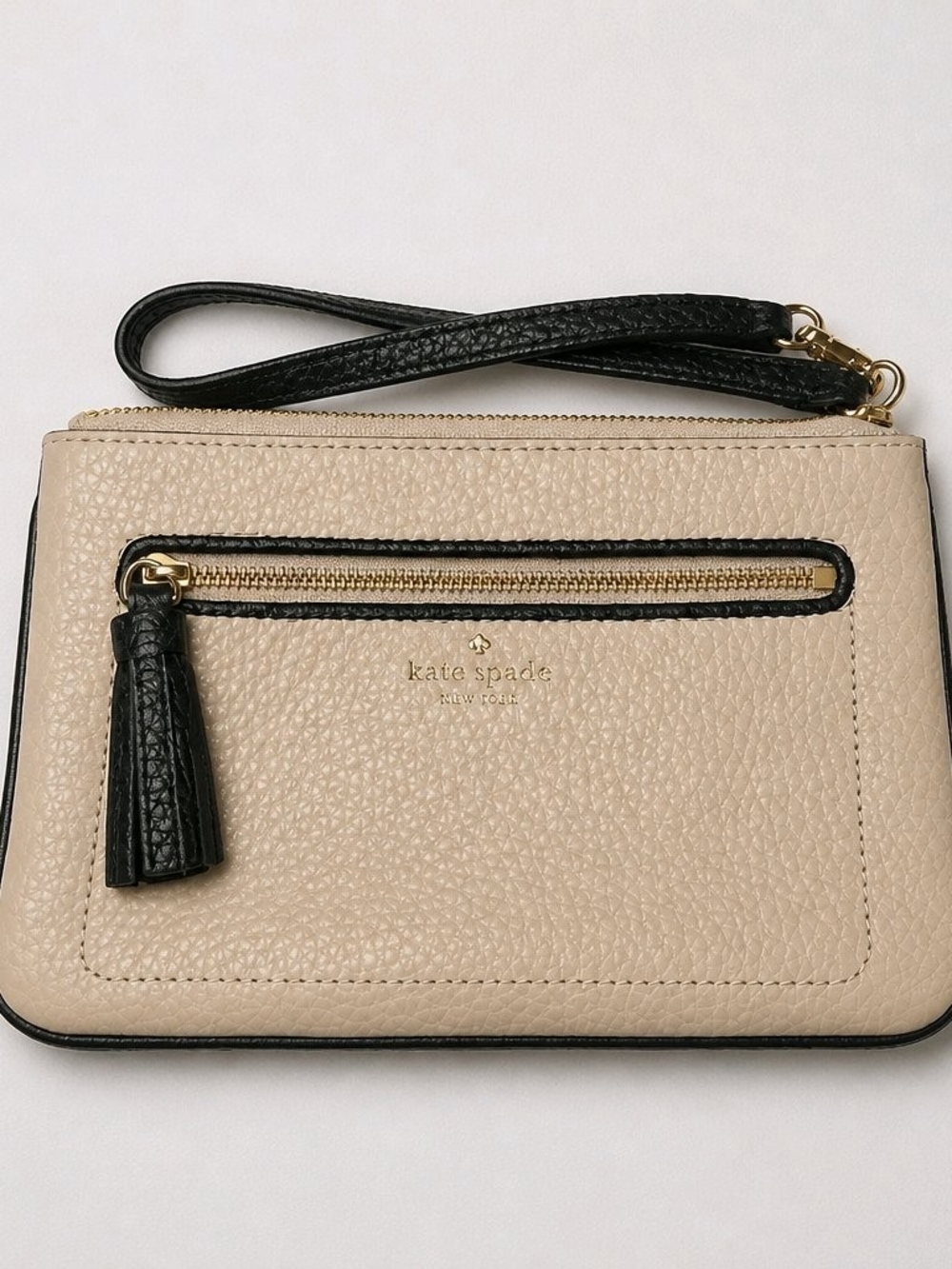 kate spade Beige and Black Leather Tassel Wristlet